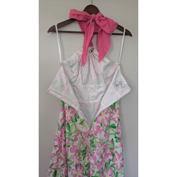 Lilly Pulitzer Vintage Floral Dress Size 4 Silk Cotton Halter Midi Feminine - Picture 4 of 9